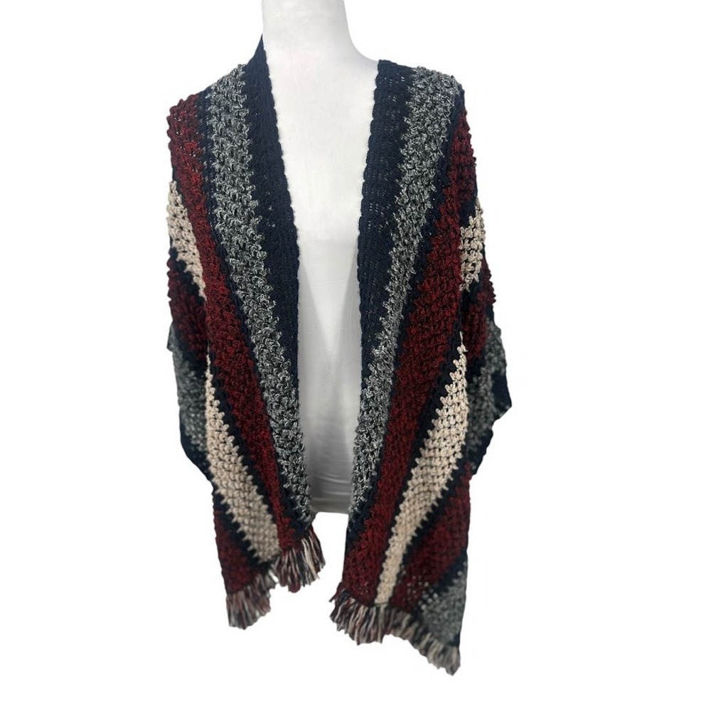 Coco & Carmen Striped Fringe Cardigan Women OS Open Knit Boho Southwestern Cozy